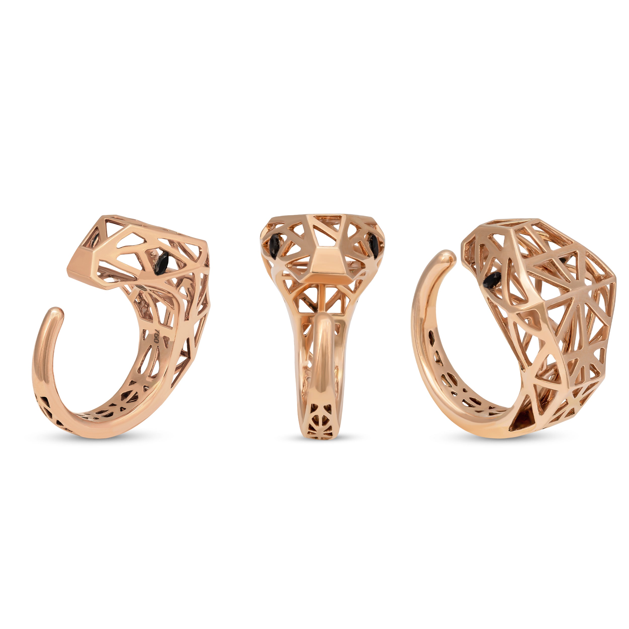 Snake Shape Ring in 18k Rose Gold with Black Onyx Stone